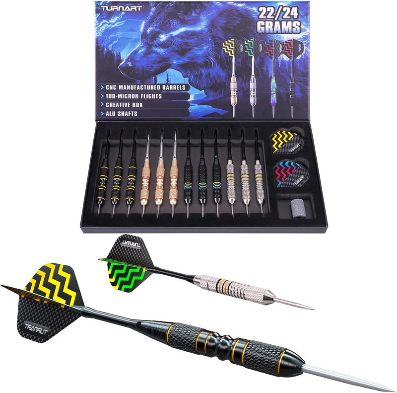 Turnart Darts Metal Tip Set - Steel Tip Darts Darts Set Professional Metal Darts 12 pcs 22/24 Grams Pro Dart Set with Stylish Case Aluminum Shafts Extra 9 Flights - Image 4